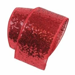 The Christmas Palace 2.5" X 10YD RED SEQUIN GLITTER RIBBON