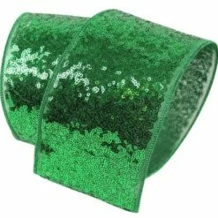 The Christmas Palace Ribbon & Bows 4" X 10YD EMERALD SEQUIN GLITTER RIBBON