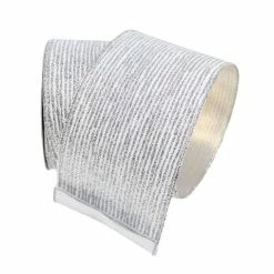 The Christmas Palace 2.5" X 10YD SILVER GLITTER STRIPE RIBBON Ribbon & Bows