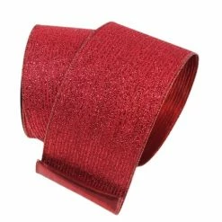 The Christmas Palace 4" X 10YD RED GLITTER STRIPE RIBBON