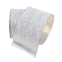 The Christmas Palace 4" X 10 YD WHITE & SILVER GLITTER STRIPE RIBBON