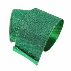 The Christmas Palace Ribbon & Bows 4" X 10YD GREEN GLITTER STRIPE RIBBON