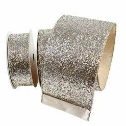 The Christmas Palace 4" X 10YD PLATINUM GOLD GLITTER MAGIC RIBBON Ribbon & Bows