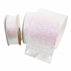 The Christmas Palace Sugar & Spice 4" X 10YD PINK IRIDESCENT GLITTER MAGIC RIBBON