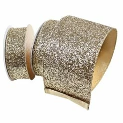 The Christmas Palace Ribbon & Bows 4" X 10YD LIGHT GOLD GLITTER MAGIC RIBBON