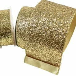 The Christmas Palace 4" X 10YD GOLD GLITTER MAGIC RIBBON