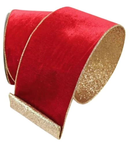Cheapest 𧨠The π Christmas Palace Ribbon & Bows 2.5" X 10YD RED VELVET & GOLD GLITTERED BACK RIBBON π€© 1 The Christmas Palace Ribbon & Bows 2.5" X 10YD RED VELVET & GOLD GLITTERED BACK RIBBON