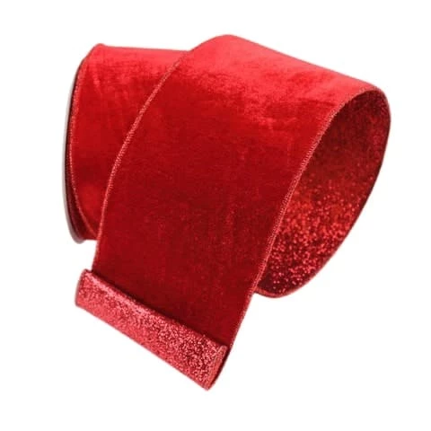 Best Sale π€© The β Christmas Palace 4" X 10YD RED VELVET WITH GLITTER BACKED RIBBON π₯° 1 The Christmas Palace 4" X 10YD RED VELVET WITH GLITTER BACKED RIBBON