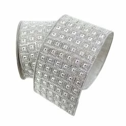 The Christmas Palace Ribbon & Bows 4" X 10YD SILVER DIAMOND RIBBON