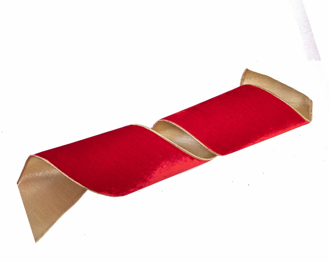 Brand new ✔️ The ❄ Christmas Palace 6" X 10 YD RED VELVET FLASHY GOLD BACK RIBBON ✨ 1 The Christmas Palace 6" X 10 YD RED VELVET FLASHY GOLD BACK RIBBON