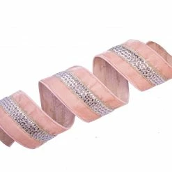The Christmas Palace 4" X 10YD JEWELED LACE BLUSH PINK RIBBON