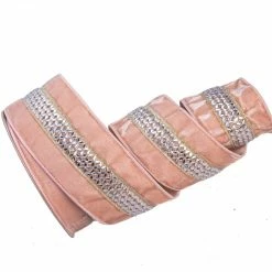 The Christmas Palace 4" X 10YD JEWELED LACE BLUSH PINK RIBBON