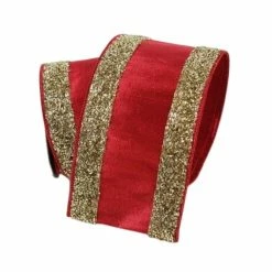 The Christmas Palace Ribbon & Bows 4" X 10YD RED GOLD TINSEL BORDERS RIBBON