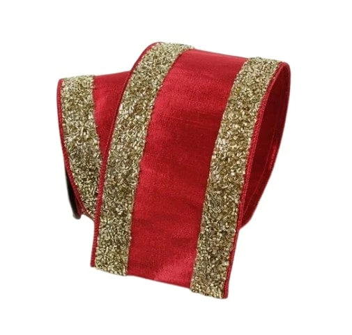 Cheap π The π Christmas Palace Ribbon & Bows 4" X 10YD RED GOLD TINSEL BORDERS RIBBON π 1 The Christmas Palace Ribbon & Bows 4" X 10YD RED GOLD TINSEL BORDERS RIBBON