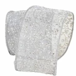 The Christmas Palace Ribbon & Bows 4" X 10YD SILVER JUBILEE VINES