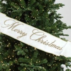 The Christmas Palace 4" X 3 FT WHITE "MERRY CHRISTMAS" BANNER RIBBON Ribbon & Bows