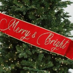 The Christmas Palace 6"X48" RED & GOLD "MERRY & BRIGHT" BANNER RIBBON Ribbon & Bows