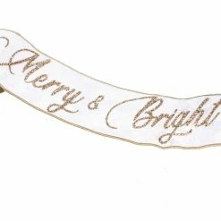 The Christmas Palace 6" X 4 FT WHITE & GOLD "MERRY & BRIGHT" BANNER RIBBON Ribbon & Bows