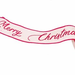 The Christmas Palace 4" X 3 FT BURLAP "MERRY CHRISTMAS" BANNER RIBBON Ribbon & Bows