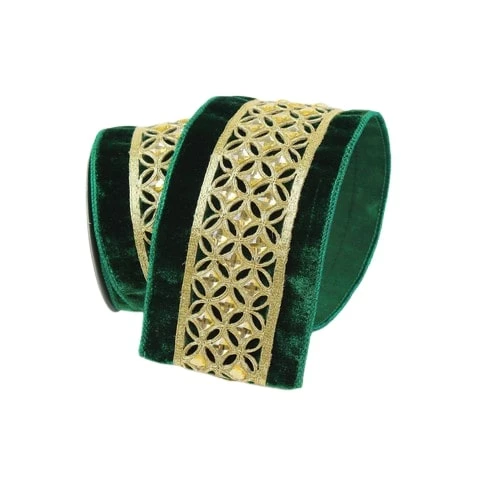 Outlet π The π Christmas Palace 4" X 5YD VELVET EMERALD & GOLD DIAMOND LACE RIBBON Ribbon & Bows β¨ 1 The Christmas Palace 4" X 5YD VELVET EMERALD & GOLD DIAMOND LACE RIBBON Ribbon & Bows