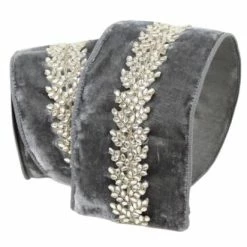 The Christmas Palace 4" X 5YD GREY ROYAL VINE RIBBON