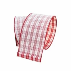 The Christmas Palace 4" X 10YD RED & WHITE SUGAR PLAID RIBBON