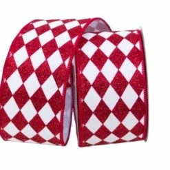 The Christmas Palace 2.5" X 10YD RED & WHITE HARLEQUIN RIBBON Ribbon & Bows