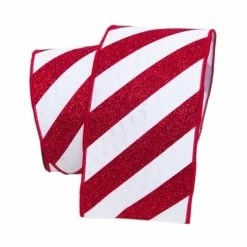 The Christmas Palace 4" X 10YD RED & WHITE CANDY STRIPES RIBBON Peppermint Swirl