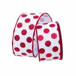 The Christmas Palace Ribbon & Bows 2.5" X 10YD RED GLITTER POLKA DOT RIBBON