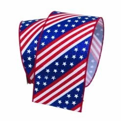 The Christmas Palace Ribbon & Bows 4" X 10YD PATRIOTIC STARS & STRIPES RIBBON