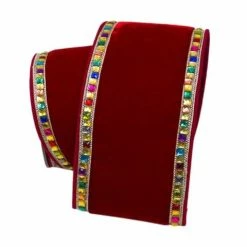 The Christmas Palace 4" X 5YD CHRISTMAS RED COLORFUL GEMS RIBBON Ribbon & Bows