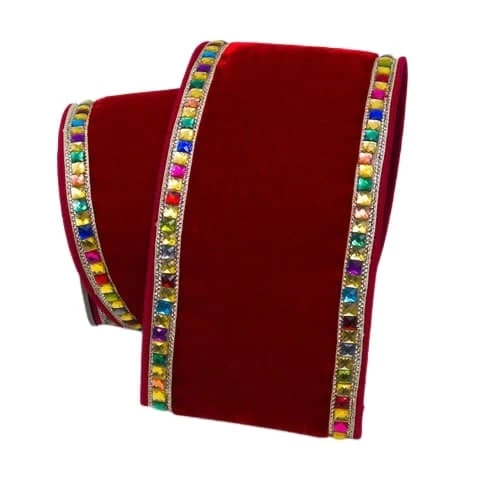 Hot Sale π The π Christmas Palace 4" X 5YD π Christmas RED COLORFUL GEMS RIBBON Ribbon & Bows π 1 The Christmas Palace 4" X 5YD CHRISTMAS RED COLORFUL GEMS RIBBON Ribbon & Bows
