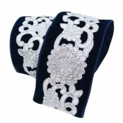 The Christmas Palace All About The Blues 4" X 5YD NAVY FLORAL LACE RIBBON