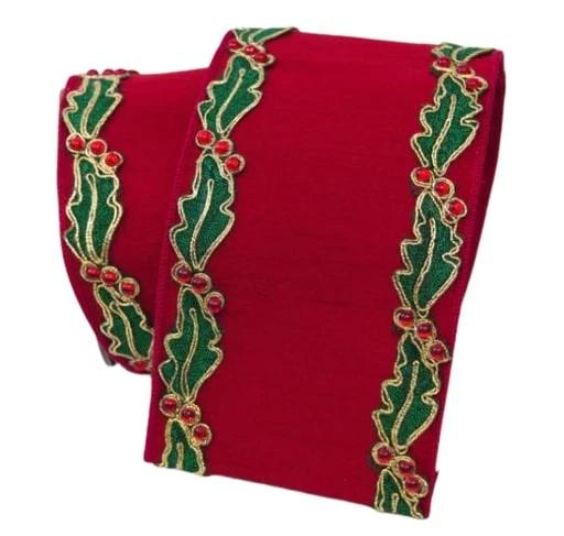 Buy π The π Christmas Palace Ribbon & Bows 4" X 10YD RED HOLLY BORDERED RIBBON π 1 The Christmas Palace Ribbon & Bows 4" X 10YD RED HOLLY BORDERED RIBBON