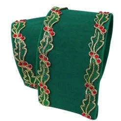 The Christmas Palace 4" X 10YD GREEN HOLLY BORDERED RIBBON