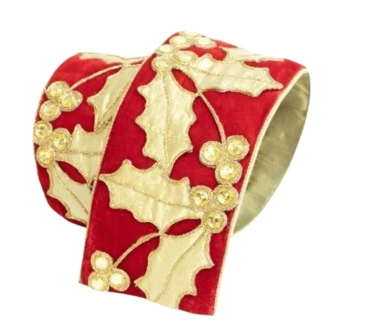Wholesale 𧨠The π Christmas Palace 4" X 5YD RED VELVET WITH GOLD HOLLY & TRIM π 1 The Christmas Palace 4" X 5YD RED VELVET WITH GOLD HOLLY & TRIM