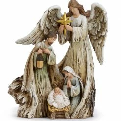 The Christmas Palace Nativity & Stables 10" ANGEL WITH HOLY FAMILY NATIVITY