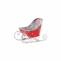 The Christmas Palace Sleighs & Ladders 4" RED & SILVER SNOWFLAKE SLEIGH SET OF 2