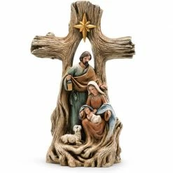 The Christmas Palace 10" WOOD GRAIN CROSS NATIVITY Nativity & Stables