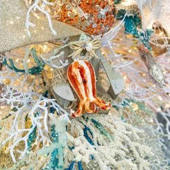 The Christmas Palace 4" ORANGE & WHITE OCTOPUS ORNAMENT SET OF 4