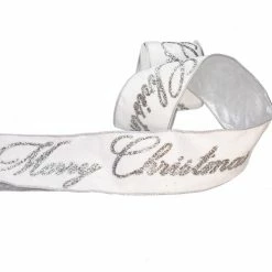 The Christmas Palace Ribbon & Bows 4" X 5YD WHITE VELVET MERRY CHRISTMAS RIBBON