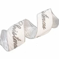 The Christmas Palace Ribbon & Bows 4" X 5YD WHITE VELVET MERRY CHRISTMAS RIBBON