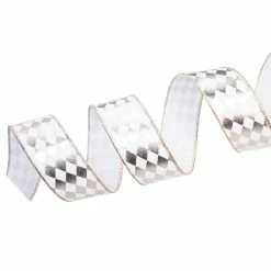 The Christmas Palace 2.5" X 10YD PLATINUM & WHITE HARLEQUIN RIBBON Ribbon & Bows